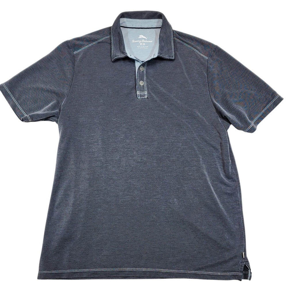 Tommy Bahama Polo Shirt Mens Medium Gray Short Sleeve Lyocell Tagless Casual